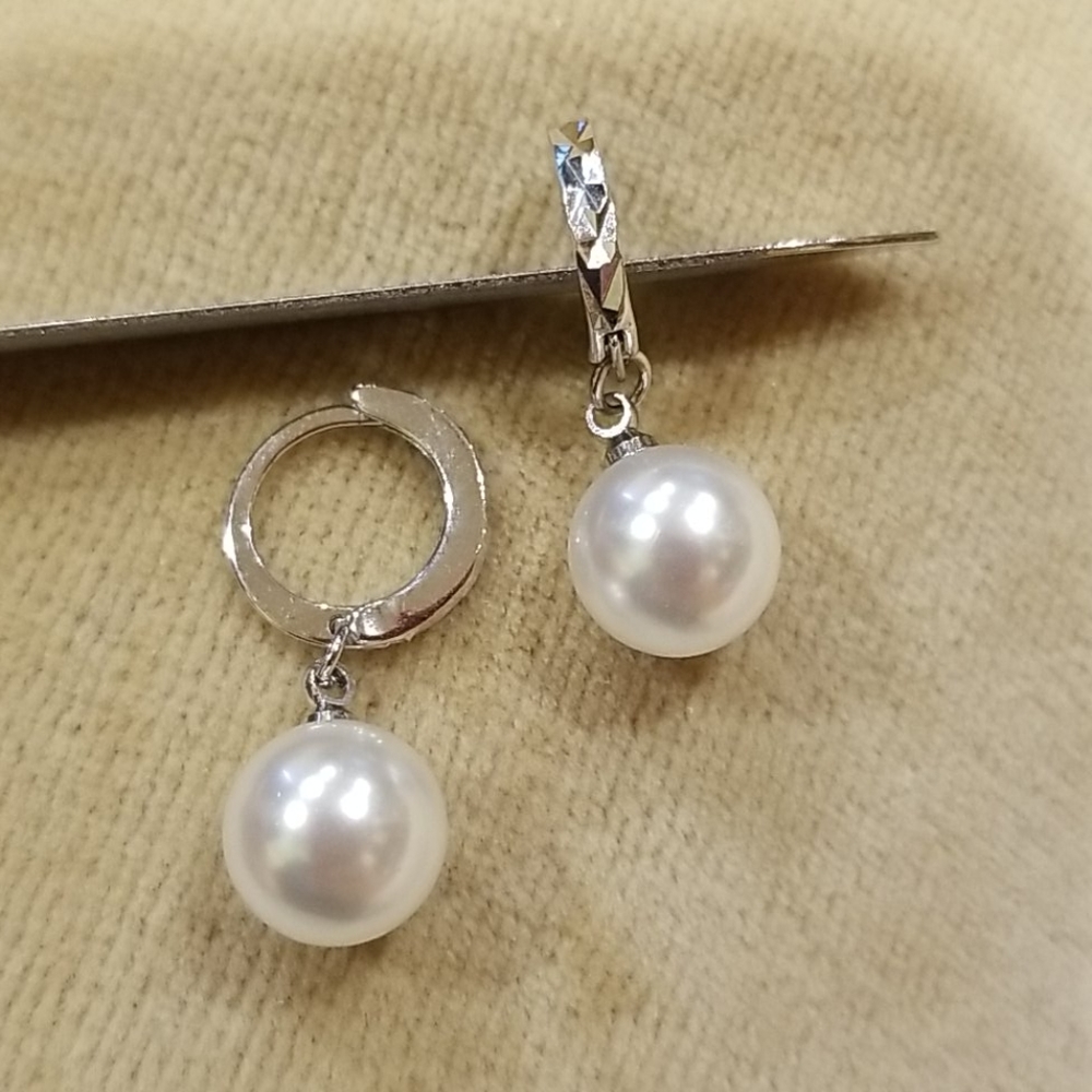 Solid 925 sterling silver round pearl earrings